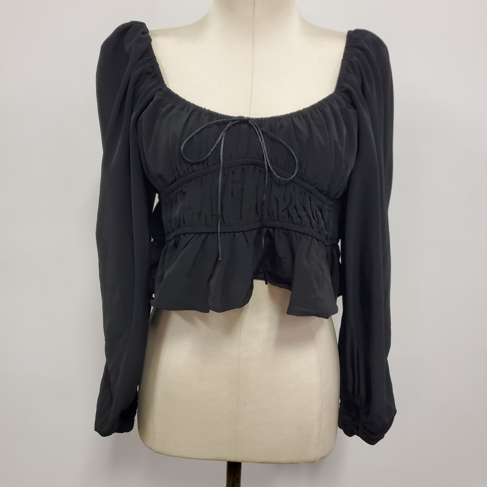 Redberry Y2K Dark Coquette Milkmaid Babydoll Top Size 10 Black Whimsigoth Dirndl